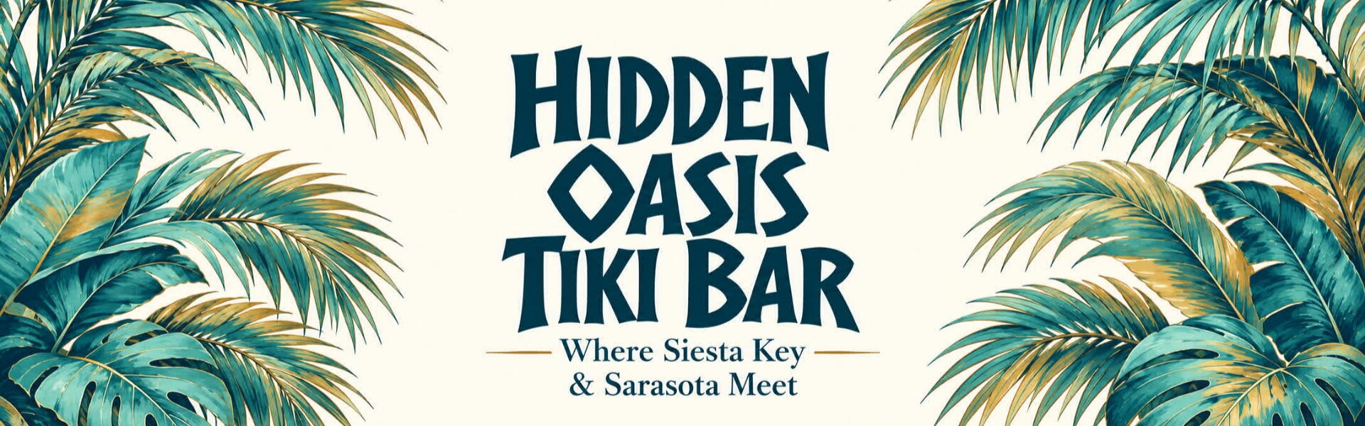 Hidden Oasis Tiki Bar — Where Siesta Key & Sarasota Meet, framed by turquoise palms